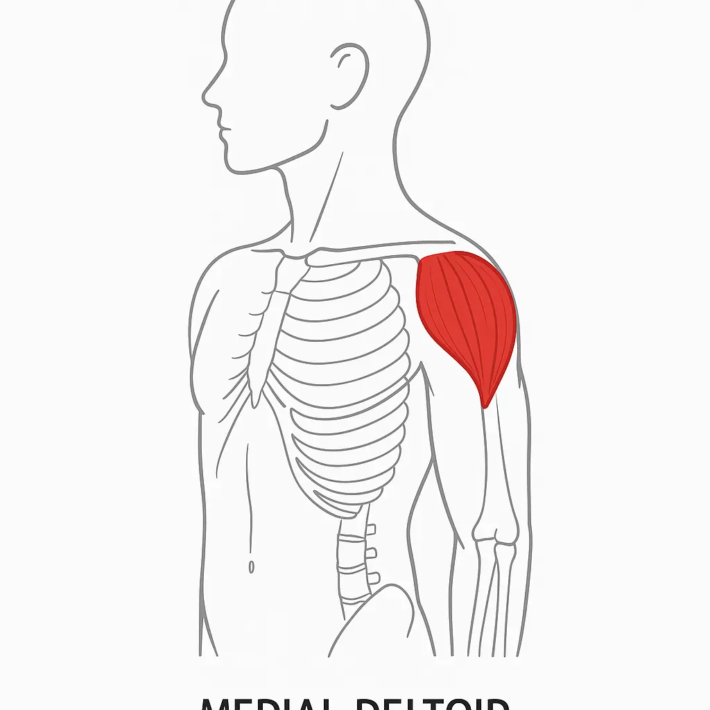 Simplified diagram of the middle deltoid showing its lateral position on the shoulder and its role in lifting the arm sideways