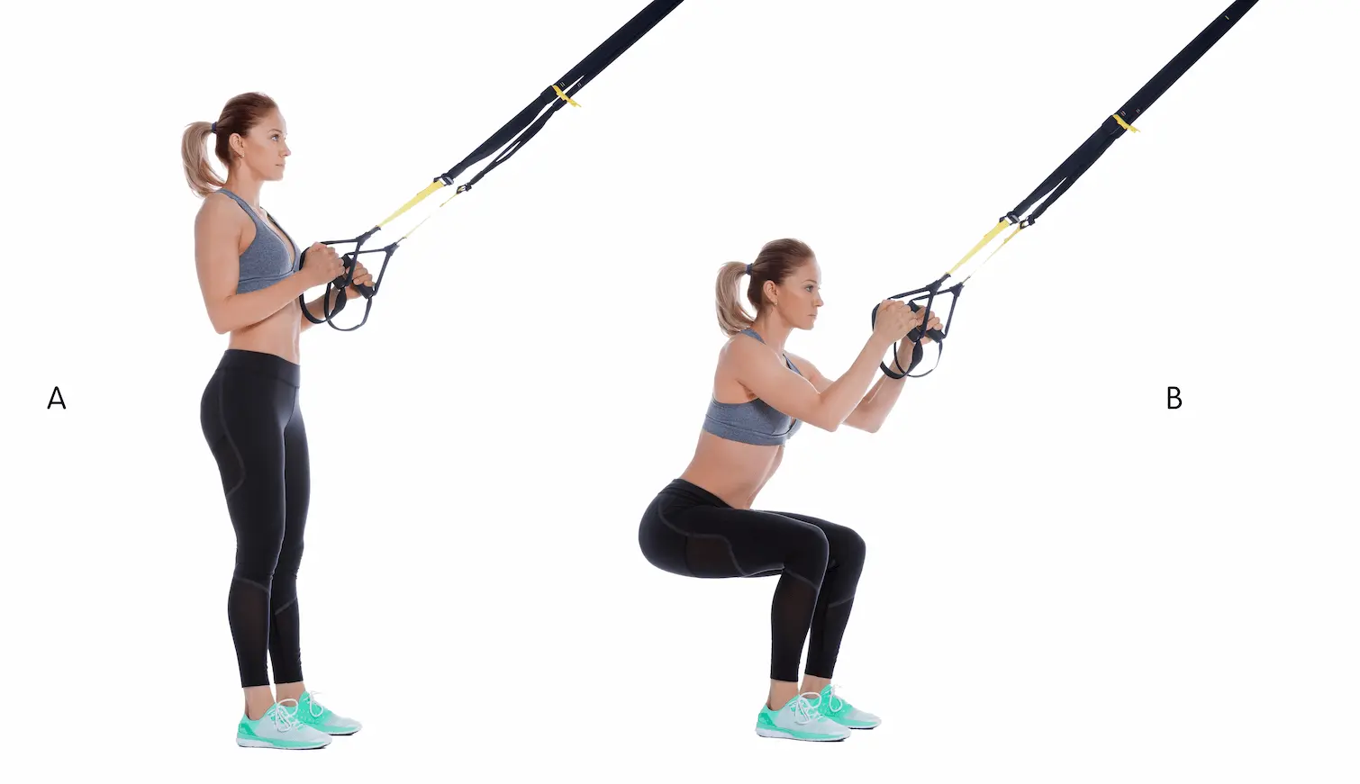 TRX® Assisted Squat –  Squat assisté aux sangles de suspension – Image démonstration du mouvement 