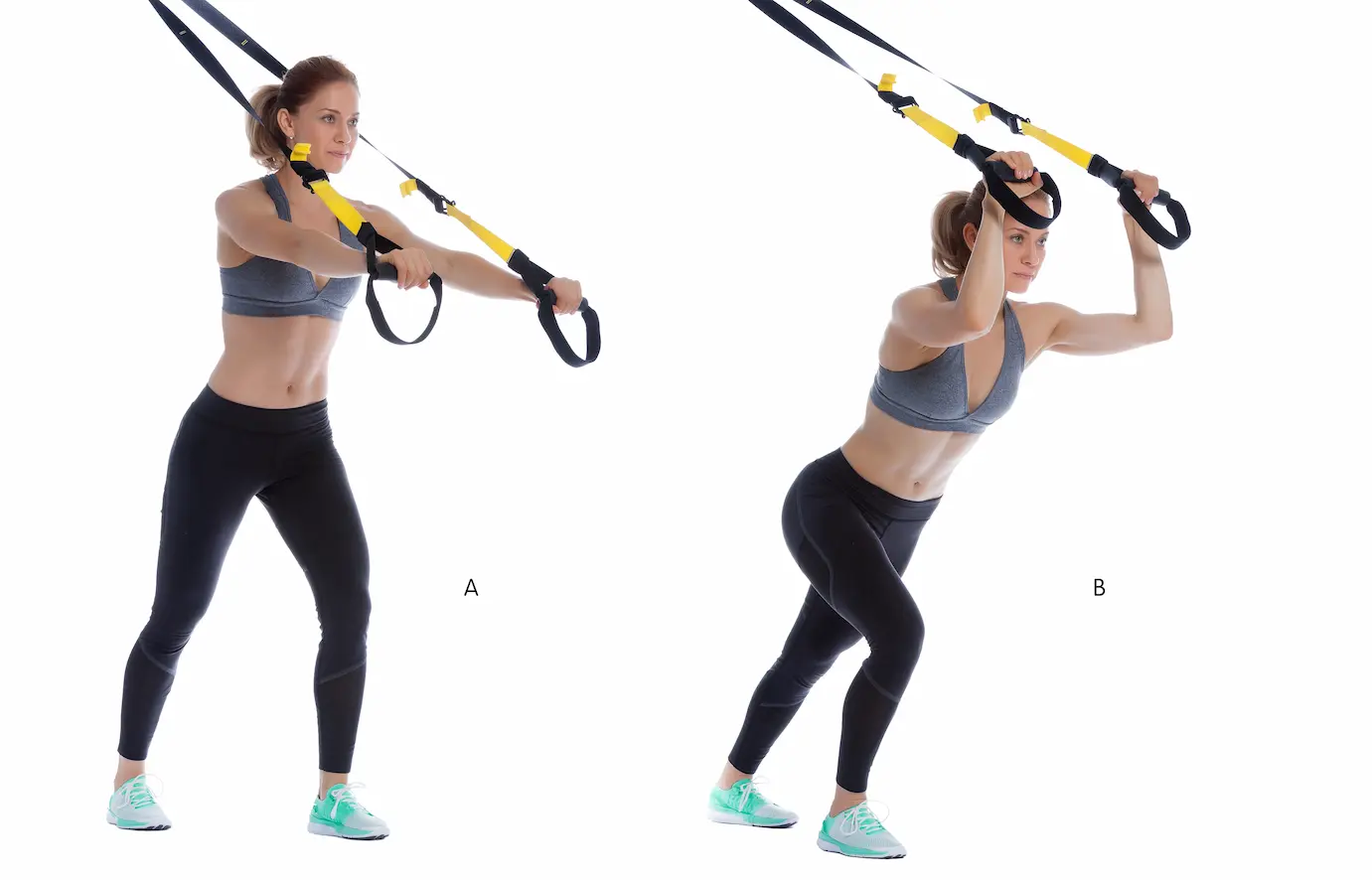 TRX® Assisted Squat –  Squat assisté aux sangles de suspension – Image démonstration du mouvement 