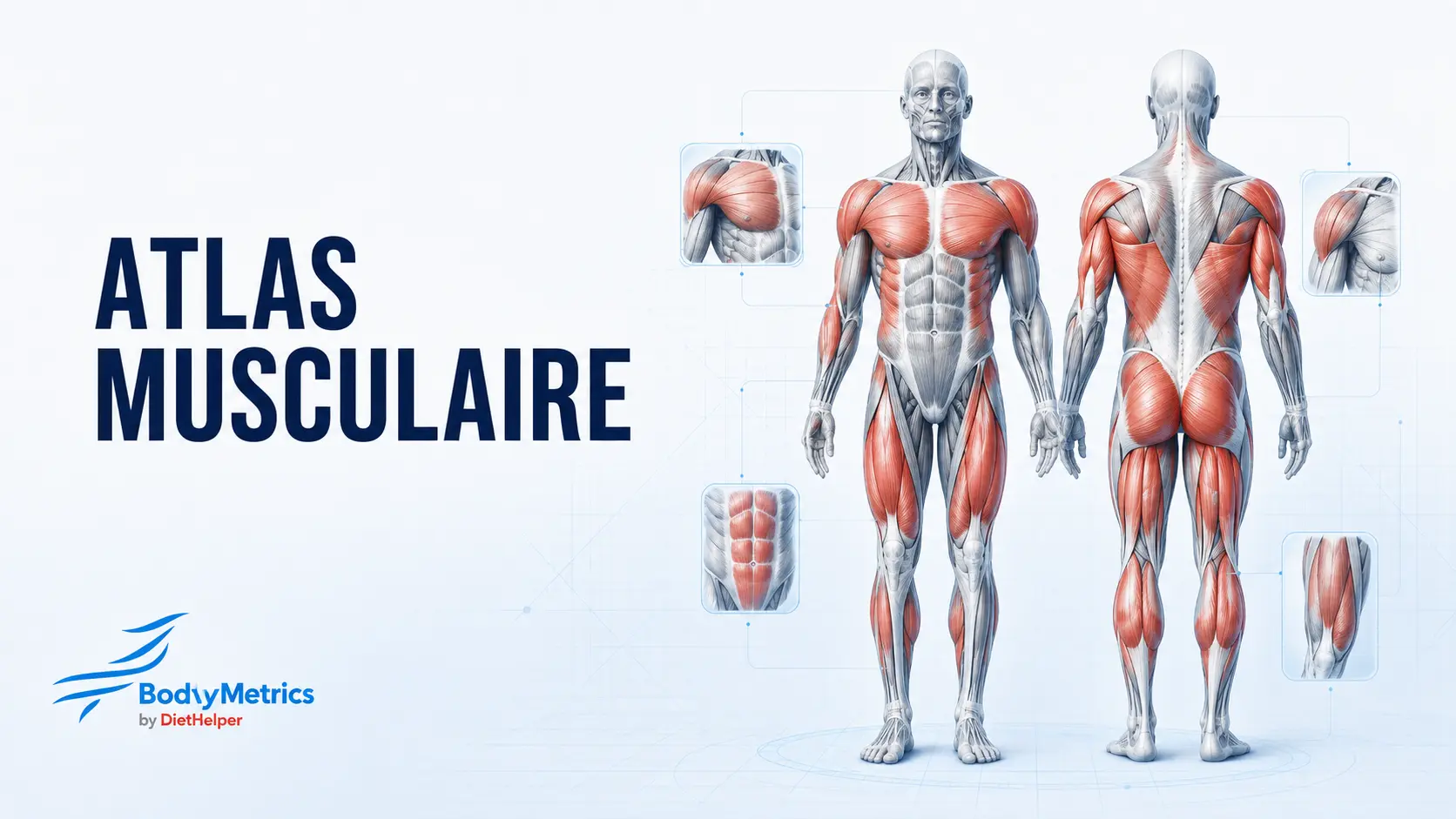 Atlas musculaire BodyMetrics en vues antérieure et postérieure