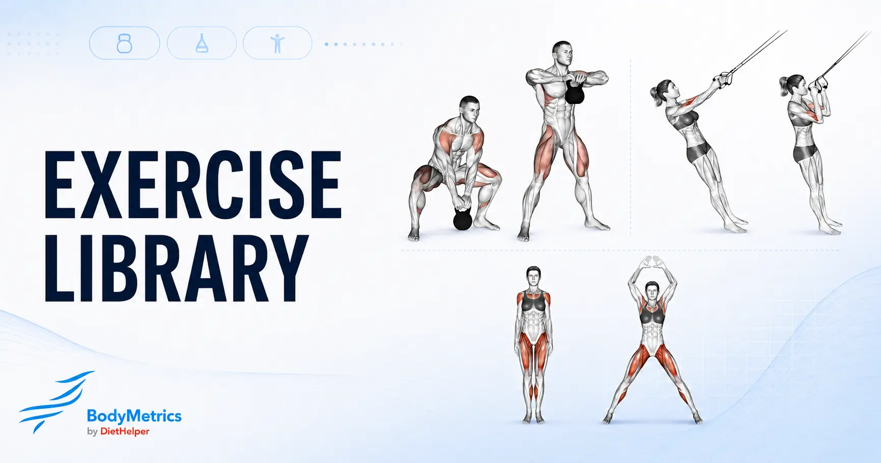 BodyMetrics-oefeningenbibliotheek met zoekfunctie en oefenbeschrijvingen